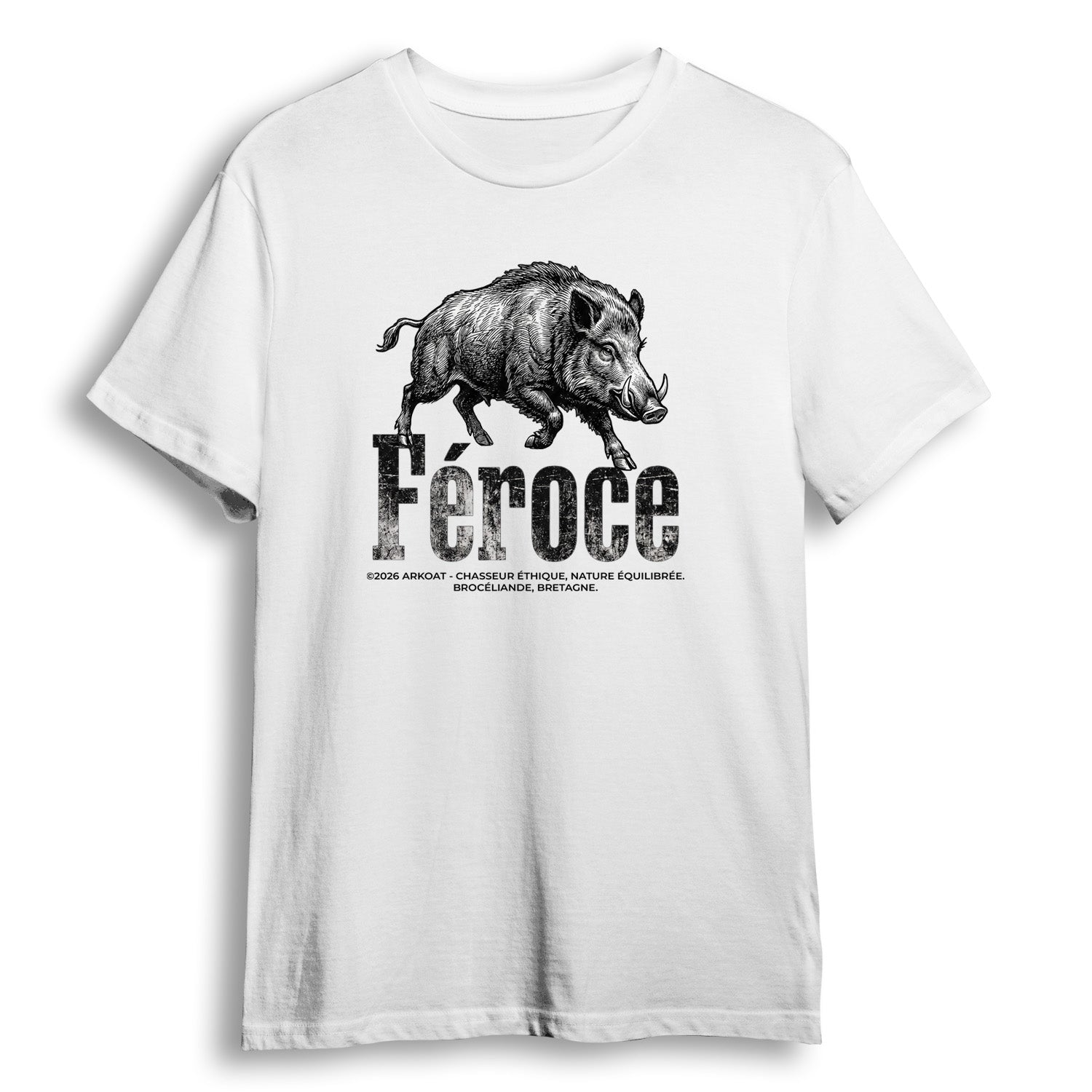 T-shirt homme blanc avec impression sanglier pour la chasse